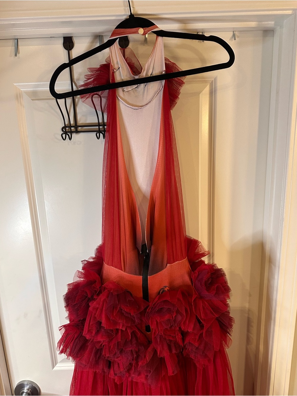 Red Tulle Ruffle Halter Maxi Gown Formal Dress Women’s Medium - Picture 7 of 12